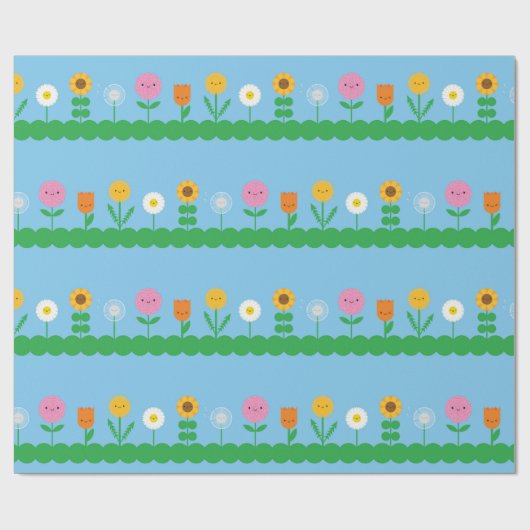 Kawaii Flower Field Cadeaupapier (Vlak)