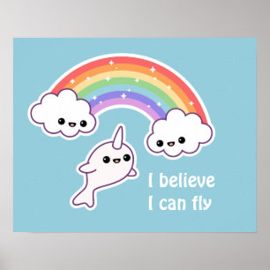 Kawaii Flying Narwhal Poster