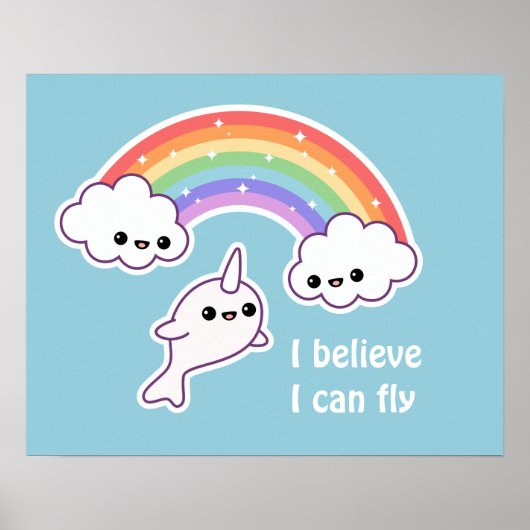 Kawaii Flying Narwhal Poster (Voorkant)