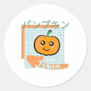 kawaii food- schattige pompoen, oranje, turquoise ronde sticker