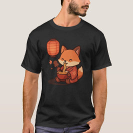 Kawaii Fox Eten Ramen - Schattigee Japanse Lantaar T-shirt