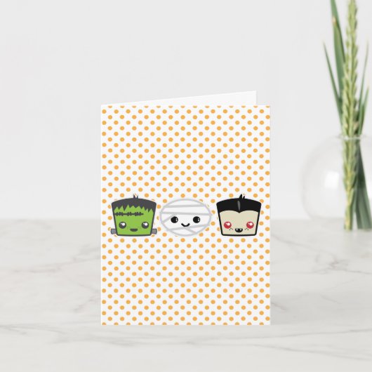 Kawaii Frankenstein Mummy Dracula Note Card Kaart (Voorkant)