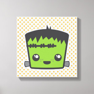 Kawaii Frankenstein Wrapped Canvas Afdruk