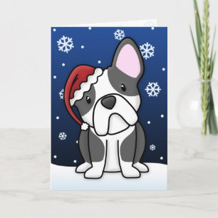 Kawaii Franse Bulldog Christmas Kaart (B&W)