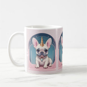 Kawaii Franse Bulldog Eenhoorn Pastelroze Koffiemok