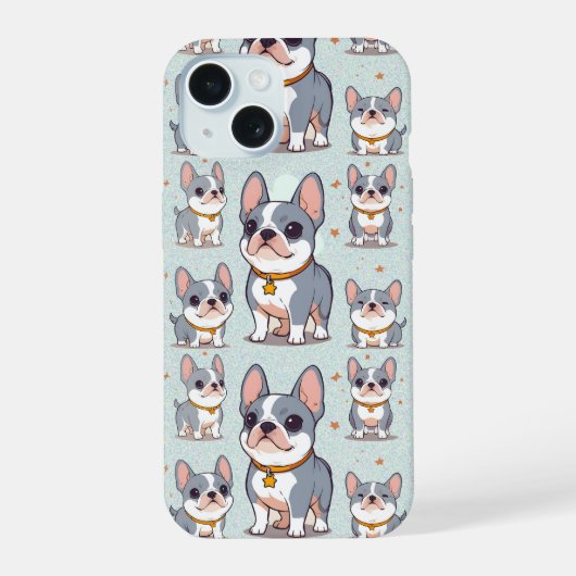 Kawaii Franse Bulldog Frenchie Moods iPhone 15 Hoesje (Achterkant)