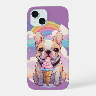 Kawaii Franse Bulldog IJs Regenboog iPhone 15 Hoesje