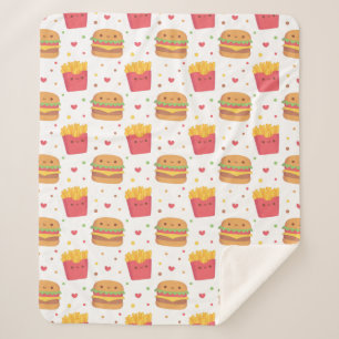 Kawaii Fries en Burger Pattern Sherpa Deken