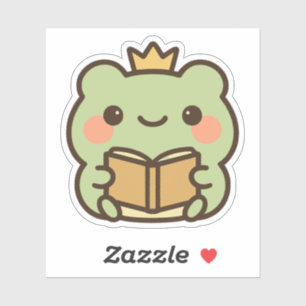 Kawaii Frog Lire un autocollant de livre