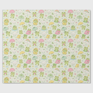 Kawaii Frog Rainy Day Pattern Wrapping Paper Cadeaupapier