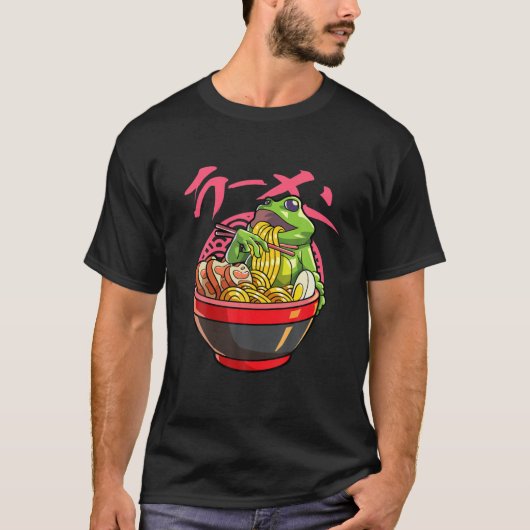 Kawaii Frog Ramen Japans noodle Anime Kikker T-shirt (Voorkant)