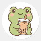 Kawaii Frog With Bubble Tea Sticker (Devant)