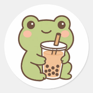 Kawaii Frog With Bubble Tea Sticker