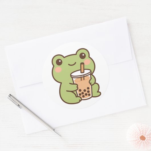 Kawaii Frog With Bubble Tea Sticker (Enveloppe)