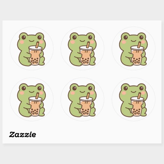Kawaii Frog With Bubble Tea Sticker (Feuille)
