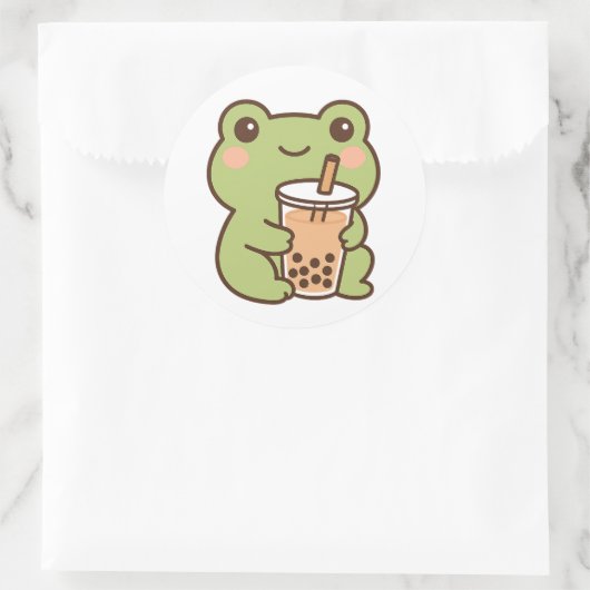 Kawaii Frog With Bubble Tea Sticker (Sac)
