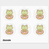 Kawaii Frog with Donut Sticker (Feuille)