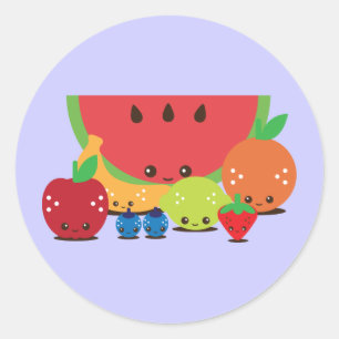 Kawaii Fruit Group Ronde Sticker