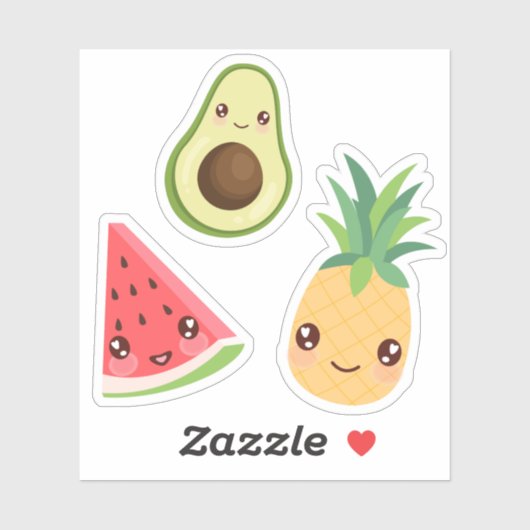 Kawaii Fruit | Watermeloen, ananas & avocado Sticker (Vel)
