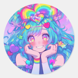 Kawaii Fun Rainbow Anime Girl Ronde Sticker