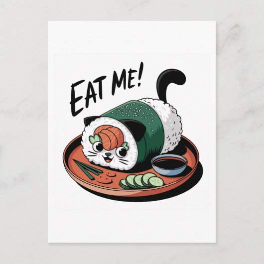 Kawaii Funny Cat Shaped Sushi Roll Briefkaart (Voorkant)