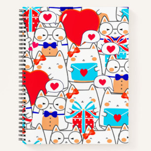 Kawaii Funny Cats Love Pattern Notitieboek