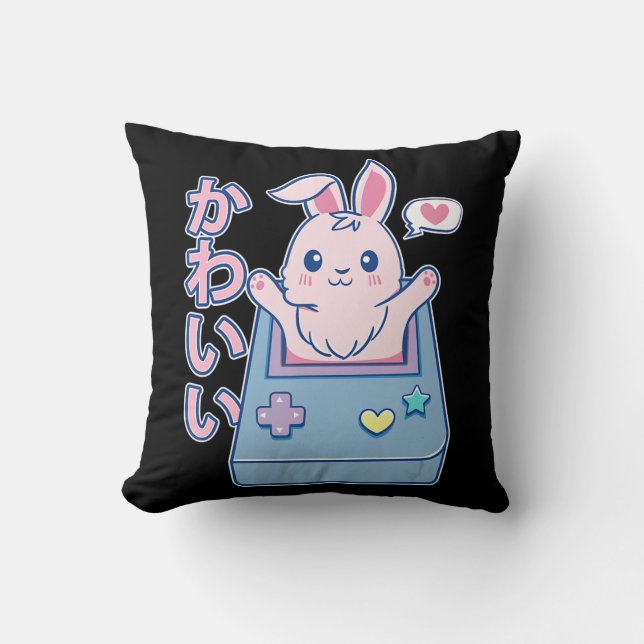 Kawaii Gamer Bunny - Rabbit Pastel Cute Kussen (Voorkant)