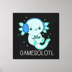 Kawaii Gamesolotl Axolotl Gamer Canvas Afdruk