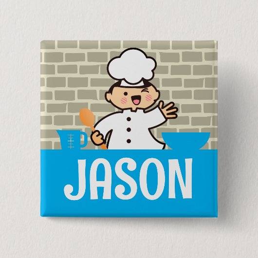 Kawaii garçon chef enfants cuisine nom badge (Devant)