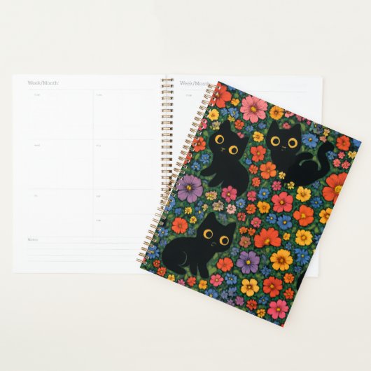 Kawaii Garden Art | Cute Black Cat Floral Pattern (Devant avec enveloppe)