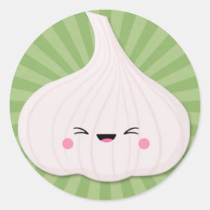 Kawaii Garlic Bulb on Green Starburst Ronde Sticker