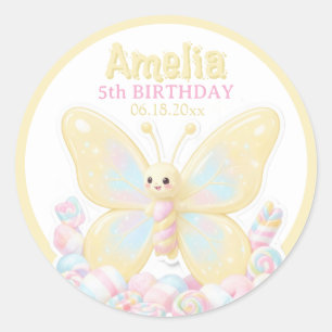 Kawaii Gele Citroen Verjaardag Vlinder Cirkel Ronde Sticker