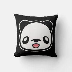 Kawaii Gelukkig Panda Op Zwart Kussen