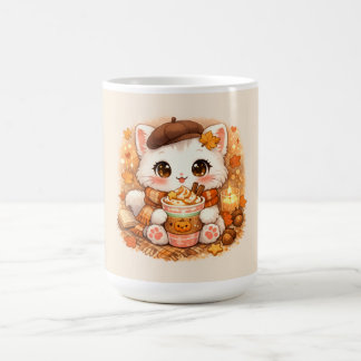 Kawaii Gezellige Herfst Latte Kitty – Mooie Herfst Koffiemok