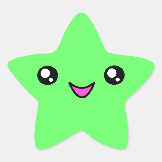 Kawaii Gezicht Groene Ster Sticker (Voorkant)