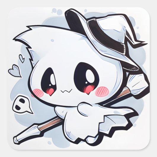 Kawaii Ghost 01 Vierkante Sticker (Voorkant)