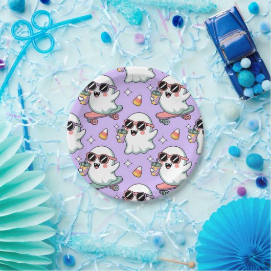 Kawaii Ghost Bubble Tea Pattern – Schattigee paste Papieren Bordje (Feest)