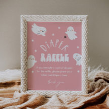 Kawaii Ghost Diaper Raffle Baby shower Spel Sign