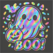 Kawaii Ghost Halloween Sticker met pompoen en vlee (Voorkant)