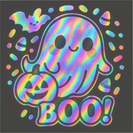 Kawaii Ghost Halloween Sticker met pompoen en vlee (Voorkant)