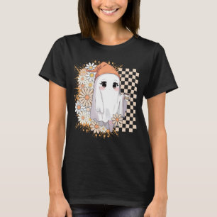 Kawaii Ghost met Koffie en Daisies - Schattige Gez T-shirt