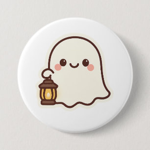 Kawaii Ghost met Lantaarn – Schattige Spirit Desig Ronde Button 7,6 Cm
