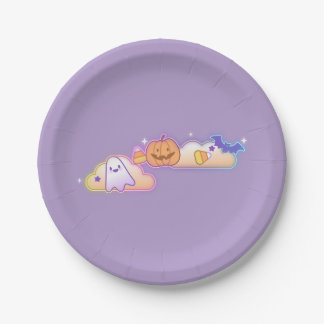 Kawaii Ghost, Pumpkin & Bat Halloween Paper Plate Papieren Bordje