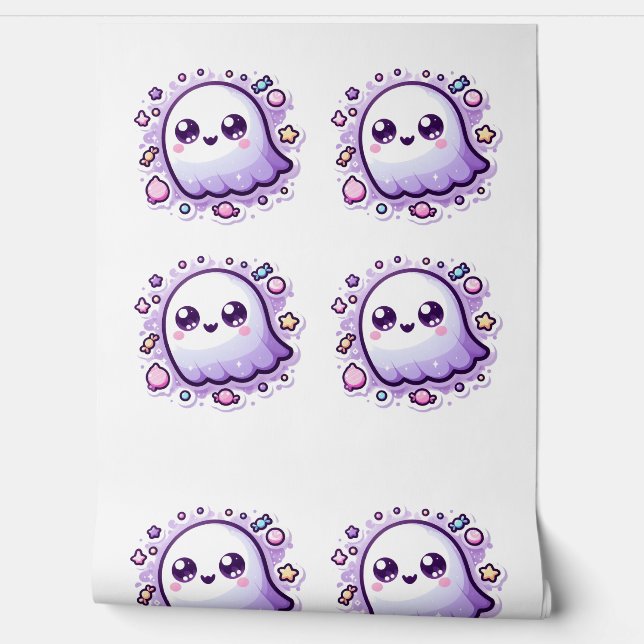 Kawaii Ghost Wallpaper Schattige Pastel Halloween Behang (Afrollen)
