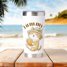 Kawaii Ginger Tabby Kat Taiyaki Waterfles Thermosk
