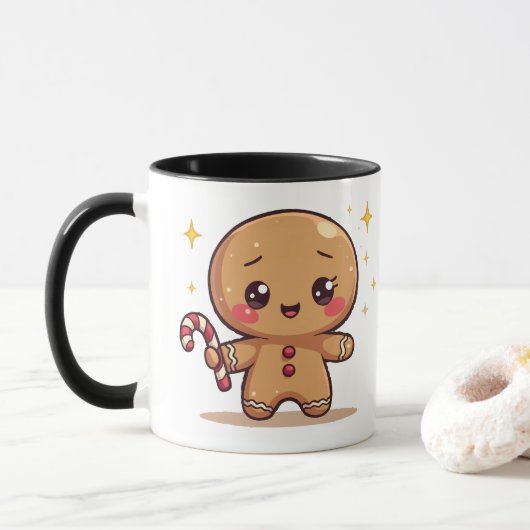 Kawaii Gingerbread Man Cute Christmas Coffee Mug Mok (Met donut)