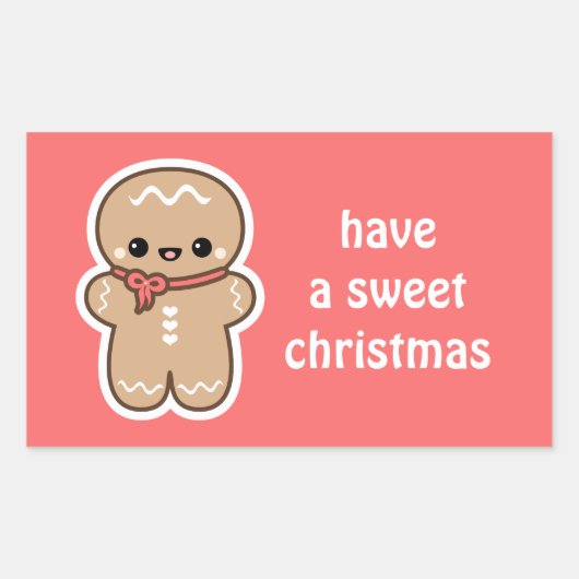 Kawaii Gingerbread Man Kerstmis Rechthoekige Sticker (Voorkant)