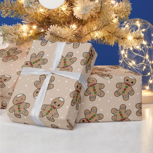 Kawaii Gingerbread Man Pattern Cadeaupapier (Feestdagen)