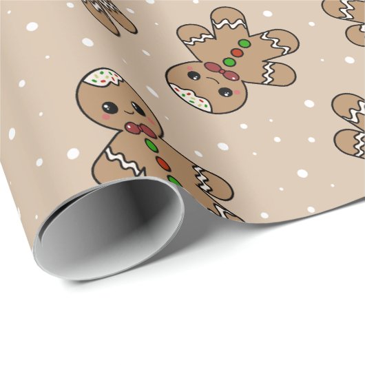 Kawaii Gingerbread Man Pattern Cadeaupapier (Rol Hoek)