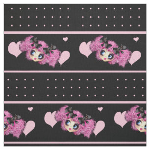 Kawaii Girl PinkP - trendy zwarte roze harten Stof